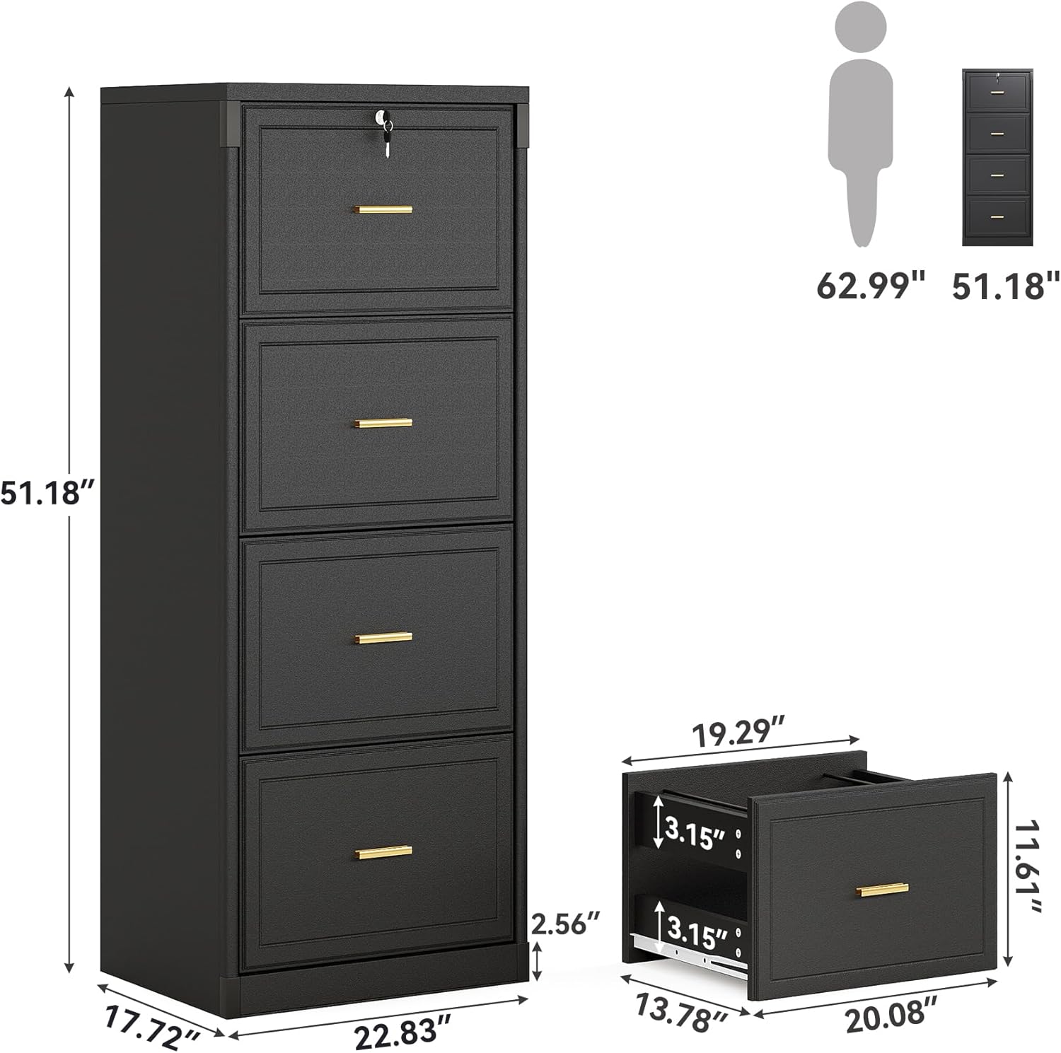 4-Drawer File Cabinet Vertical Storage Cabinet with Lock